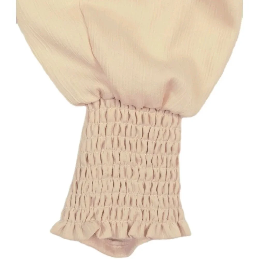 ASTR Puff Sleeve Blouse M Pink Smocked Ruched Ruffle Square Neck Pastel Coquette